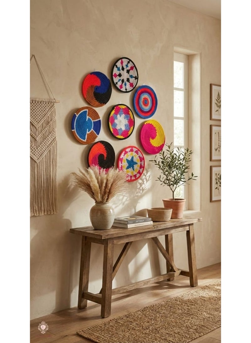 Colorful Handwoven African Wall Baskets – Modern Boho Woven Basket Wall Art Decor – Vibrant Geometric Patterned Rwanda Style Decorative Plates for Living Room, Bedroom & Gallery Walls - Image 4